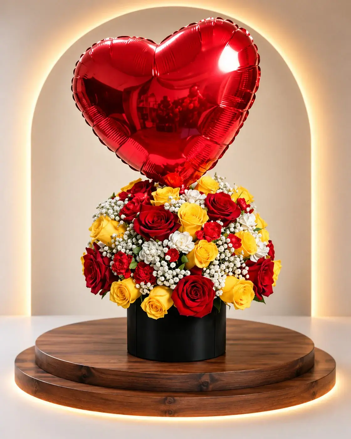 Heart Balloon Rose Box, arreglo completo · Lovely Bloom