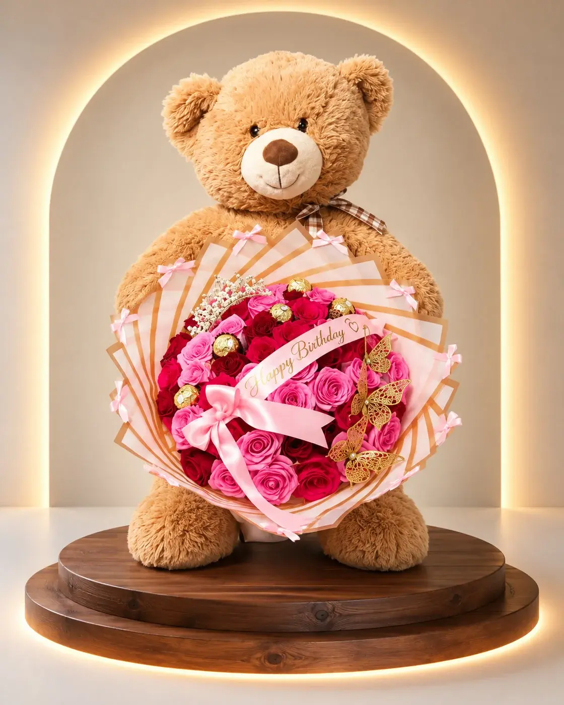Teddy Bear Pink Birthday, full arrangement · Lovely Bloom