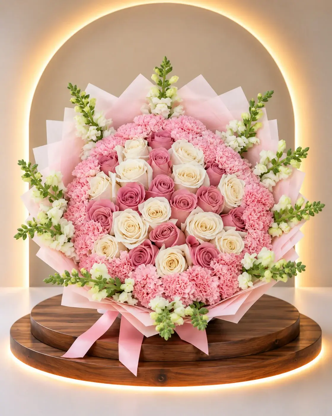 Blush Roses and Carnations, full arrangement · Lovely Bloom