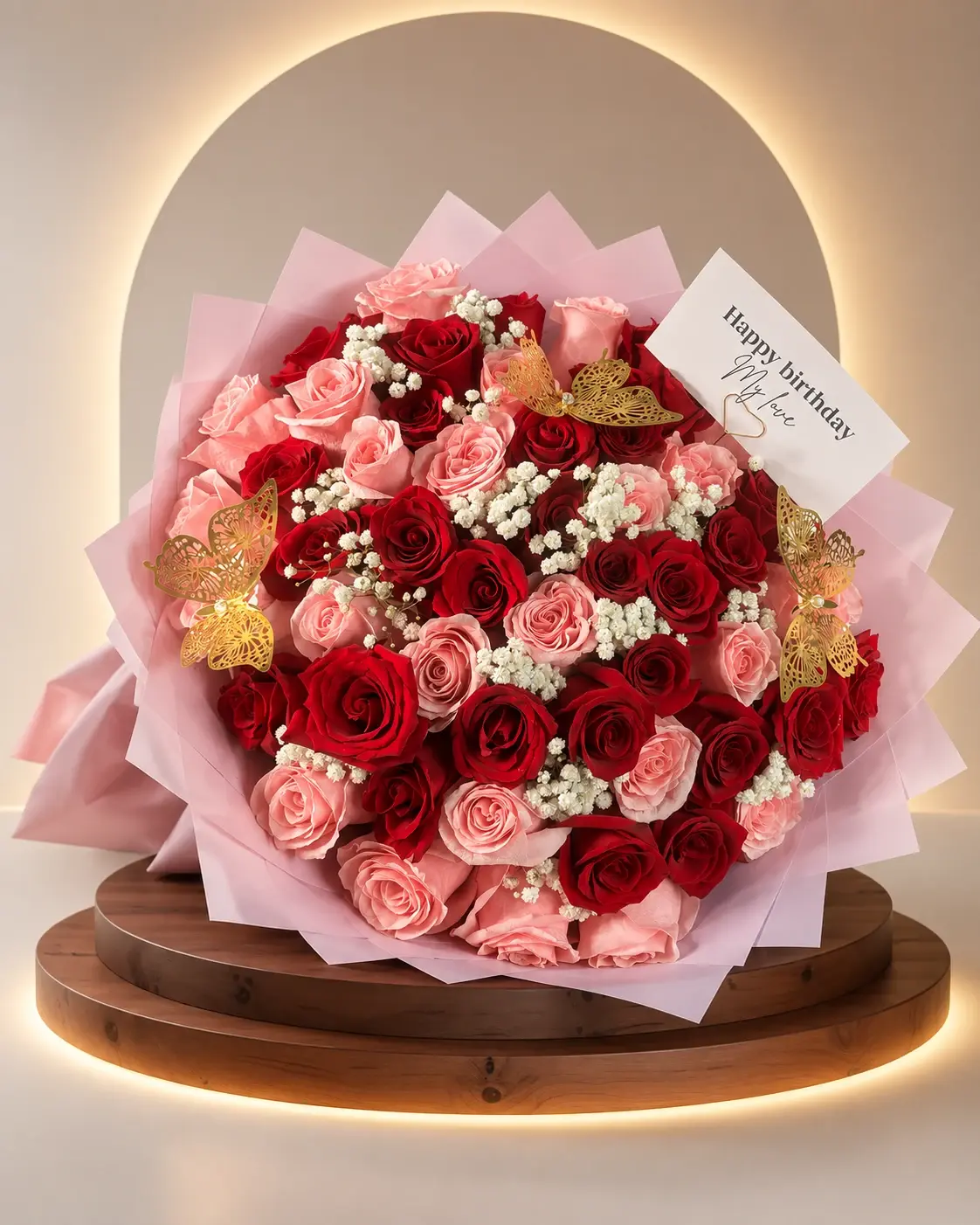 Red and Pink Bouquet, full arrangement