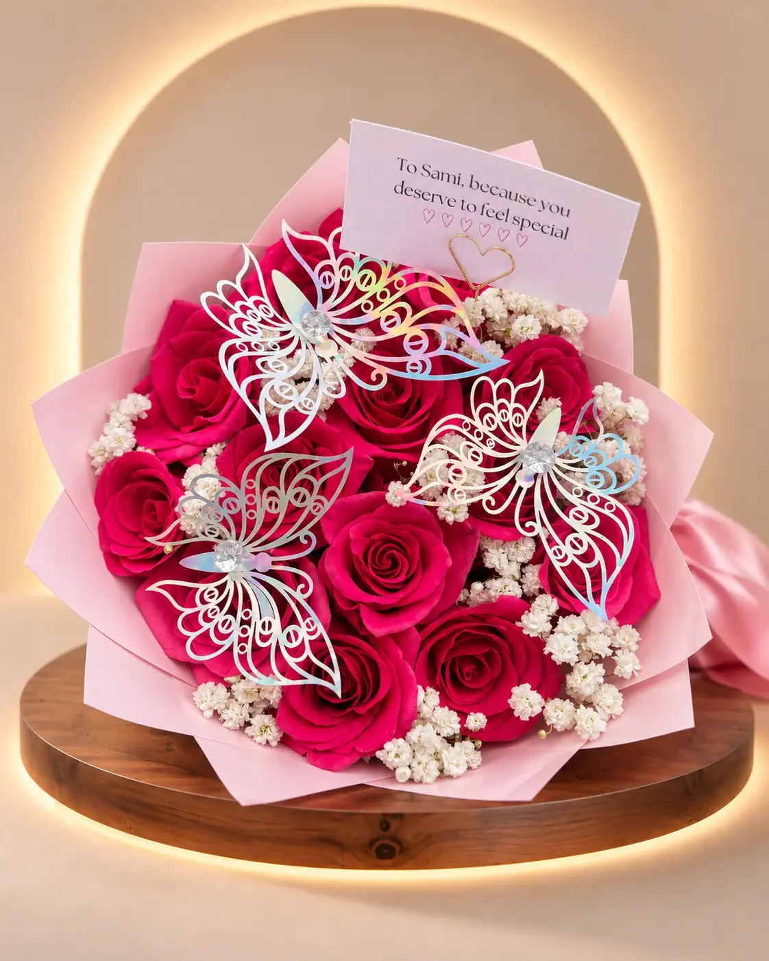 Hot Pink Roses, full arrangement