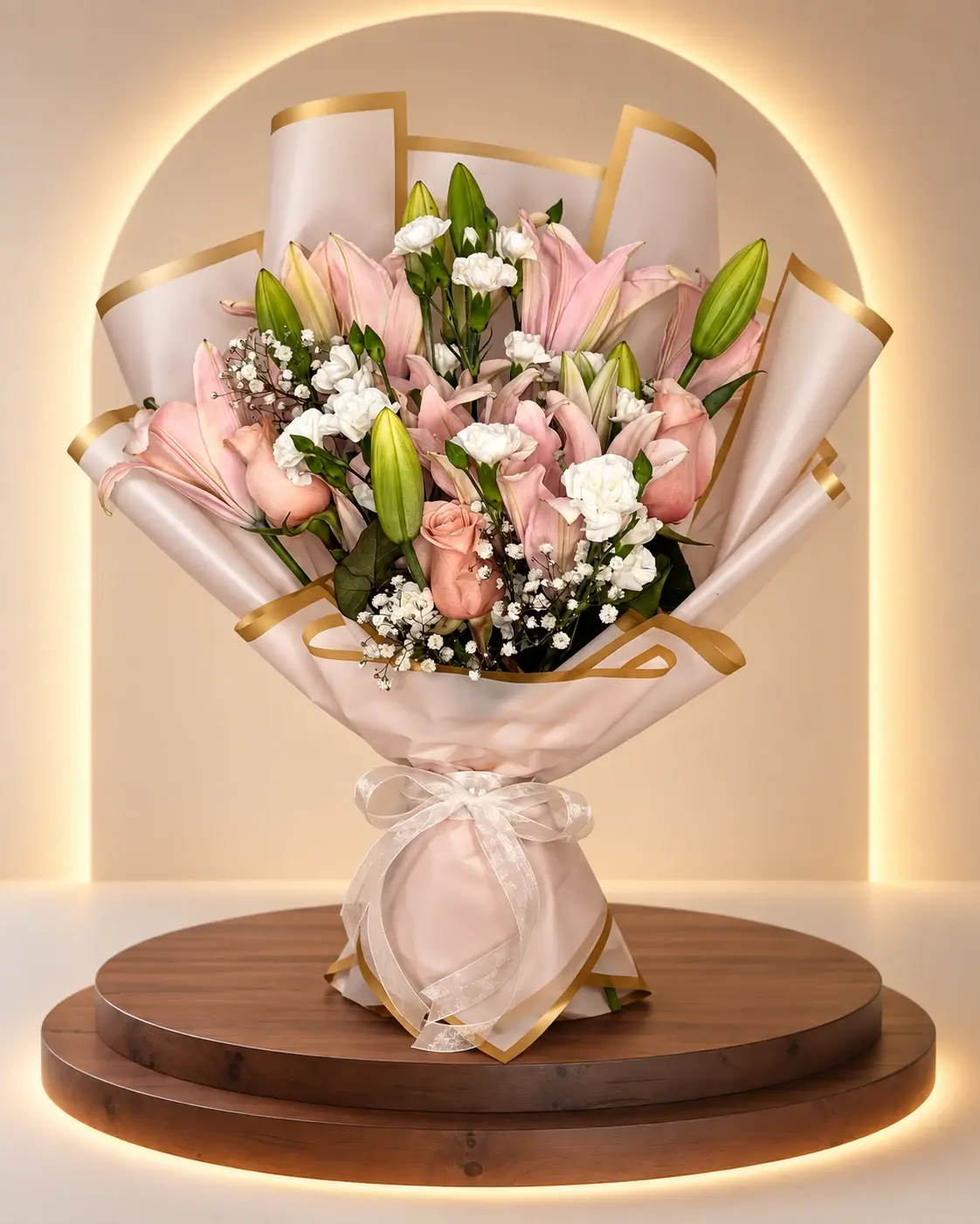 Lilies and Roses, full arrangement