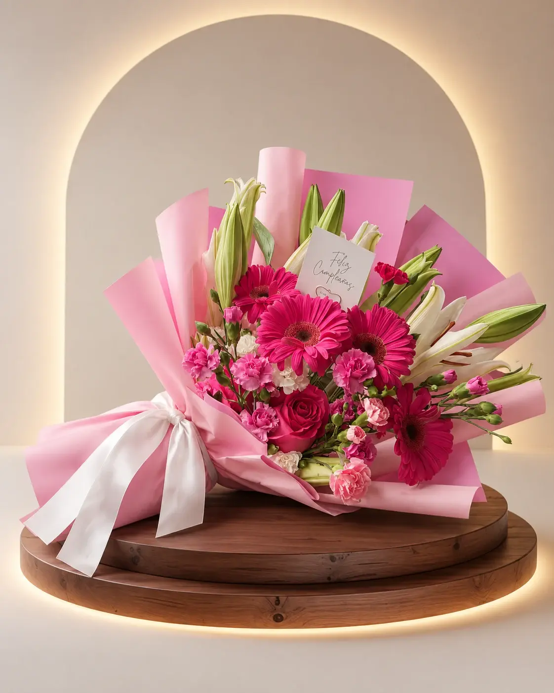 Lilies and Gerberas, full arrangement